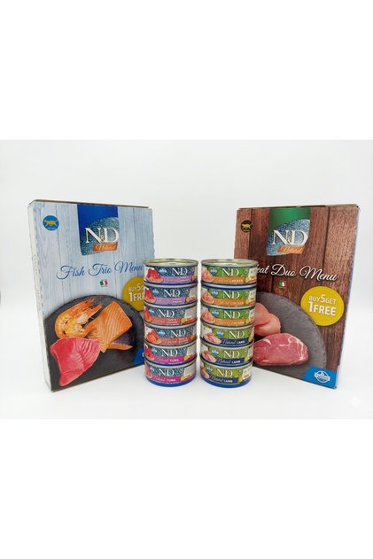 Farmina Natural Kedi Konservesi Karma Paket – Fish Trio & Meat (tavuk/kuzu)Duo Serisi (12 x 70g)