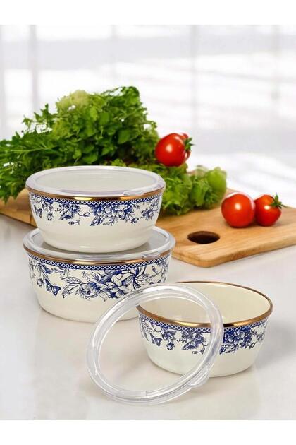 Blue Life 3-Piece Enamel Storage Container Set (14-16-18 cm)
