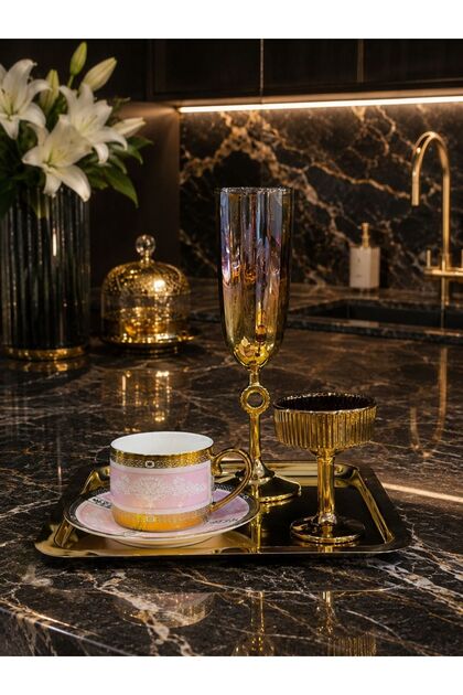 Gold Pera Coffee Presentation Set – Gold Coffee Cup, Turkish Delight Bowl, Coffee Saucer and Tray - Luxury Coffee Set
