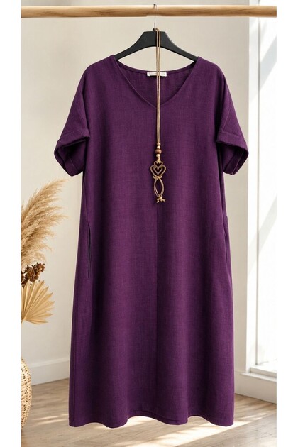 Plus Size Bohemian-Inspired Casual Dress with Built-In Necklace