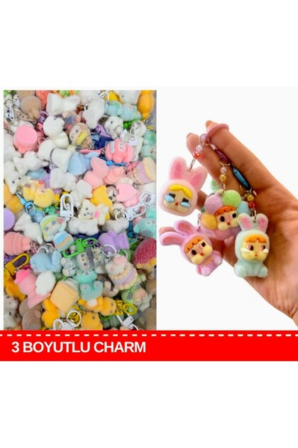 TÜYLÜ FİGÜRLÜ FERMUAR SÜSÜ 4 LÜ SET, ÇANTA SÜSÜ , CHARM , ANAHTARLIK SÜSÜ HEDİYELİK