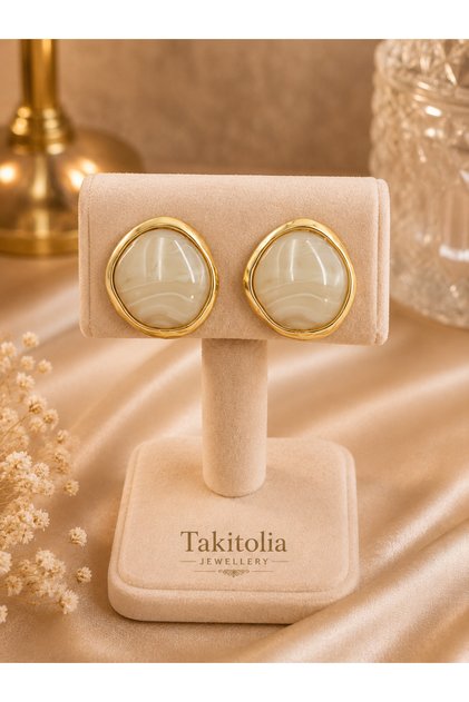 Petra White Natural Stone Look Gold Color Vintage Premium Earring Set for Women