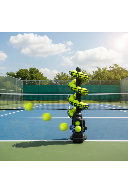 Portable Tennis Ball Machine - Adjustable Height & Detachable Track, Holds 26 Balls, Rechargeable Lithium Battery for Solo Practice, Volleys & Mobile Hitting Training