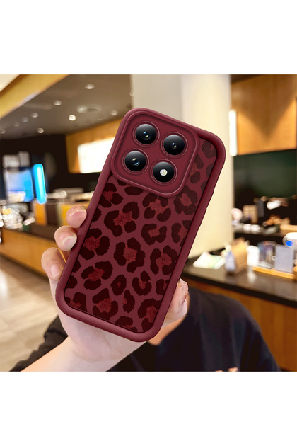 Mi 14T Pro Uyumlu Yüksek Kalite Bordo Leopar Desenli Kılıf, Retro Atmosferli