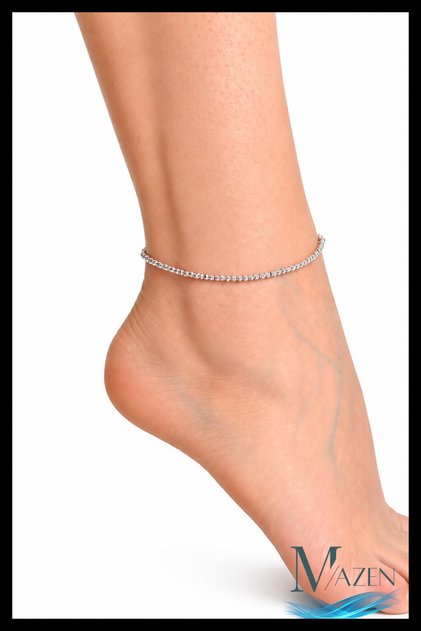Silver Color Dorica Cut Stone Anklet | Minimal Chain Design | Adjustable Foot Brace
