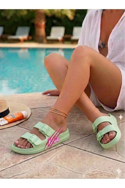 Figured Double Buckle Anatomical High Sole Ultra Light Anti-Slip Beach Pool Daily Slippers
