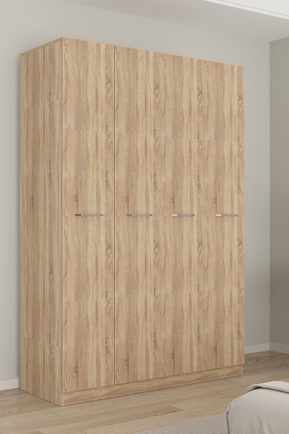 AE-3190 Burç Sonomo/Sonomo 4 Kapaklı Çok Bölmeli Askılı Raflı ve Çekmeceli 210x140x53cm Gardırop