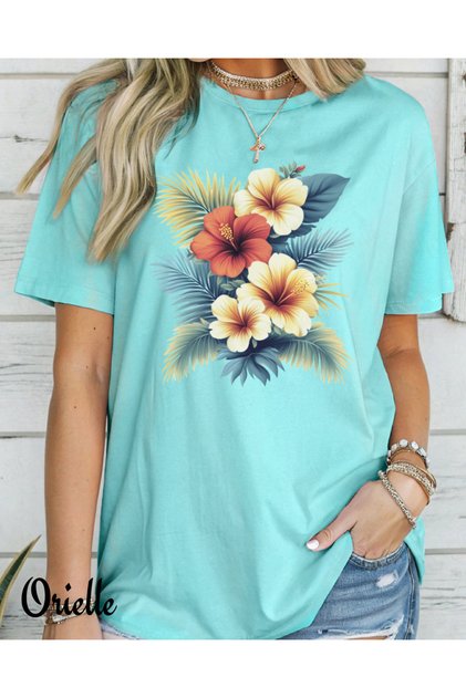Tricou cu croială lejeră cu flori tropicale