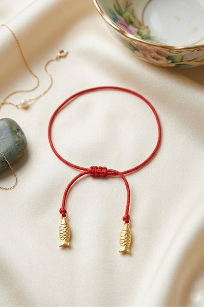 Red String Bracelet Adjustable Lucky Bracelet with Double Fish Figures