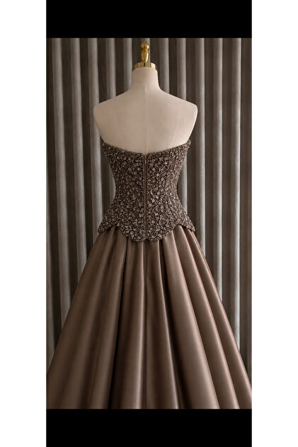 AREEJ FASHION Luxury Embroidered Evening Dress in Mocha Color- Trendyol AREEJ FASHION Luxury Embroidered Evening Dress in Mocha Color- Trendyol
