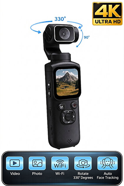 TECHNOMEN 4K Pocket Camera Gimbal Kamera | WiFi Destekli 330° Döner Le