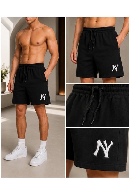 Ny New York Printed Seasonal Relaxed Lycra Black Men's Shorts