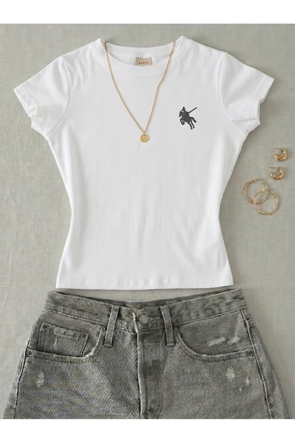 Soul Renkli Bisiklet Yaka Tee Crop Tişört