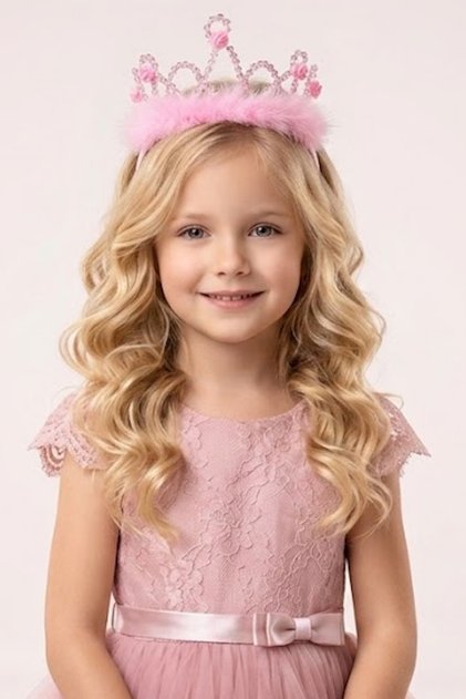 Pink Color Feather and Beaded Children's Crown