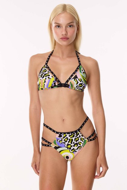 6618 Yellow Lilac Patterned Triangle Bikini Set