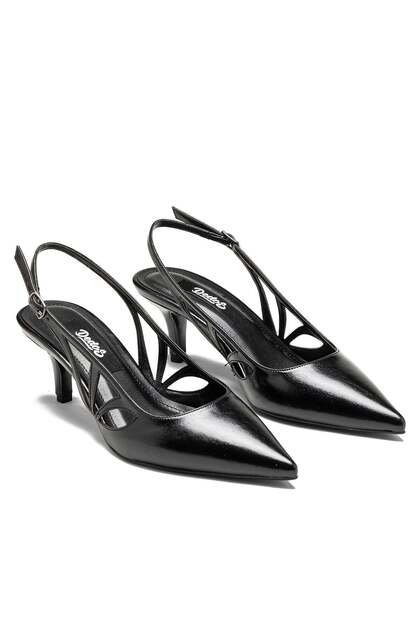 Women's Short Heeled Open Back Buckle Pointed Toe Casual Heeled Shoes 14310