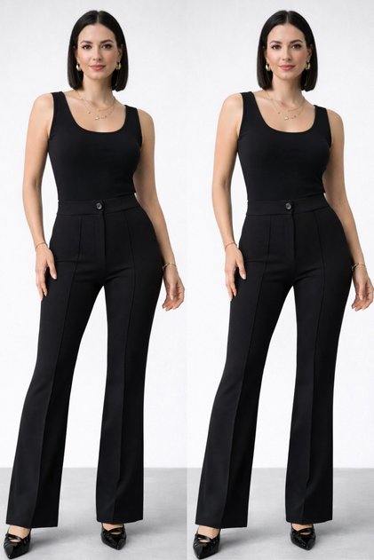 Women's High Waist Lycra Palazzo Pants Black Two-Piece Set