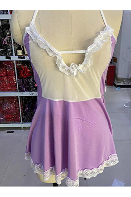 Sthxyfaith Womens French Maid Sexy Maid Lingerie with chocker Apron Fancy Dress Nightwear Purple- Trendyol Sthxyfaith Womens French Maid Sexy Maid Lingerie with chocker Apron Fancy Dress Nightwear Purple- Trendyol