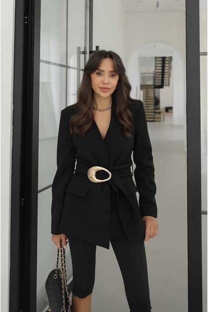 Black Large Gold Buckle Blazer Jacket
