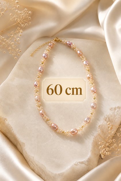 Sertifikalı Gerçek Pembe Barok İnci & Kum İnci Kolye-Mücevher Değerinde Özel Seri 60 cm uzunluk