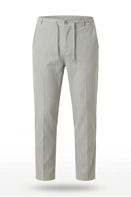 Men's Gray Striped Jogger Slimfit Patterned Buttoned Zipper Trousers