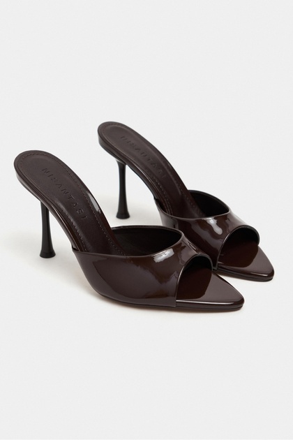 NİŞANTAŞI SHOES Renata Kahve Rugan Önü Açık Sivri Burun Kadın İnce