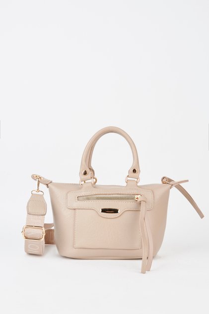 Women's Lupine Mink Lined Column Strap Zipper Closure Handbag and Shoulder Bag