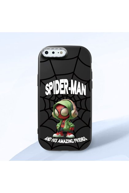 iPhone 8 Plus Compatible Case Camera Protector Black Silicone Couple Phone Case Spider Pattern