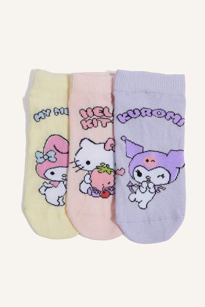 Hello Kitty 3-Pack Cotton Booties Mixed Socks for Girls H2351A8Ns