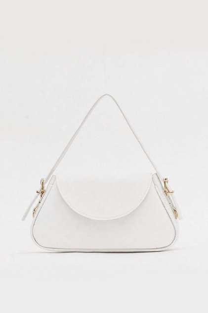 White d52 snap closure single compartment adjustable strap baguette women's hand and shoulder bag