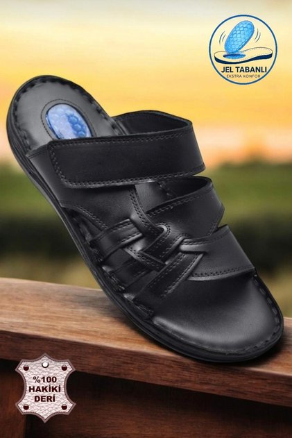 3571 Daily Puff Sole Gel Sole Orthopedic Genuine Leather Men's Slippers - Comfortable Men's Leather Slippers