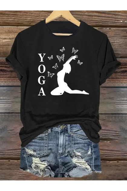 Women's Butterfly Yoga Design Printed T-Shirt Oversize Loose (1011)