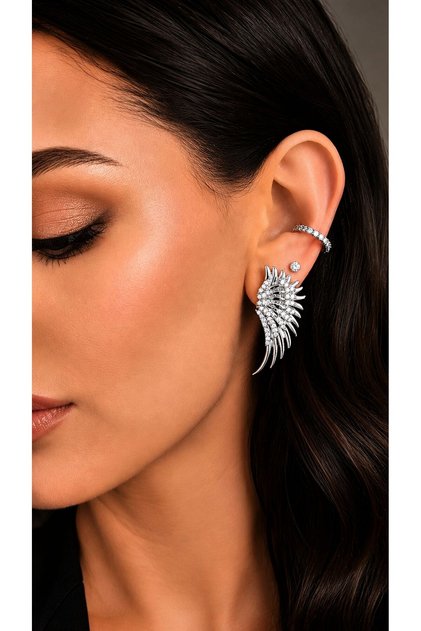 أقراط ديفا تشارم الأنيقة على شكل جناح الملاك باللون الفضي