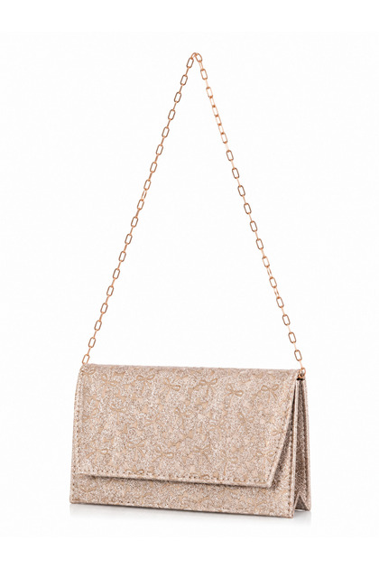 Ribbon Patterned and Sparkling Chain Strap Bag Gold