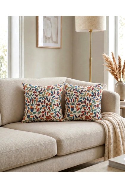 2-Piece Digital Printed Baby Face Fabric, Vintage Colorful Leaf Pattern Throw Pillow Cover