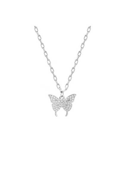 Silver Color Butterfly Sf Chain Steel Necklace Water Resistant Anti-Allergic Non-Tarnish