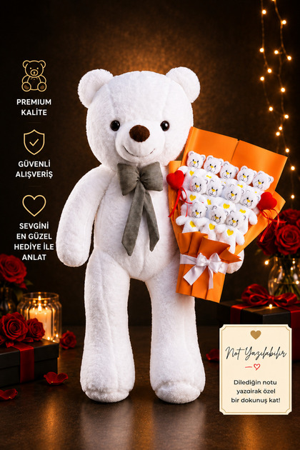 90cm Big Size White Plush Bear with 12 Mini Teddy Bears Teddy Bear Bouquet for Lover, Sister, Friend, Birthday