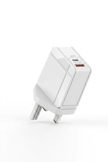 MX93 45W Fast Wall Charger Block, Dual Port PD USB-C & QC3.0 Quick Charge Power Adapter, 3-Pin UK Plug with Temperature & Over-power Protection.
