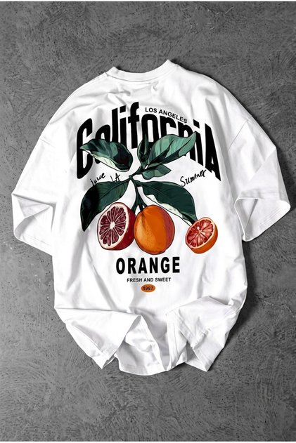 Unisex oversize printed cotton bicycle collar short sleeve white t-shirt