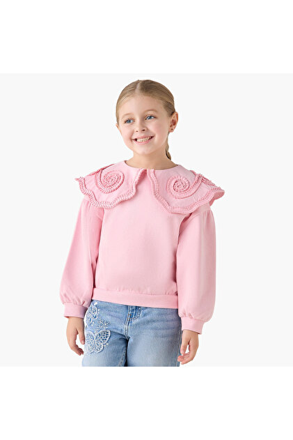 Ruffle Overlay Sweatshirt with Long Sleeves