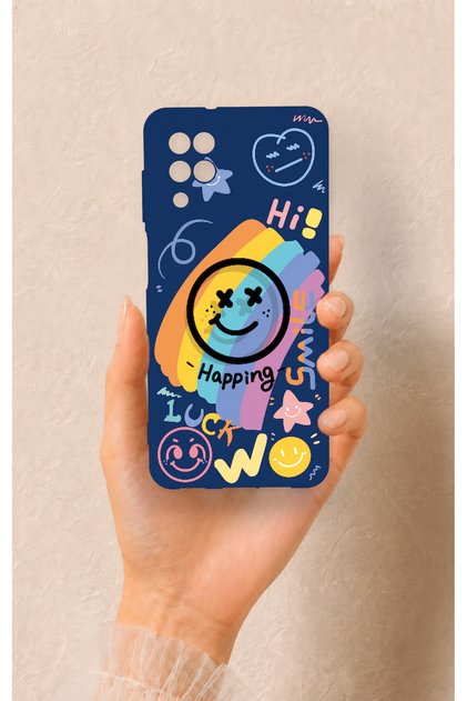 Samsung A12 Compatible Happing Smile Patterned Silicone Case