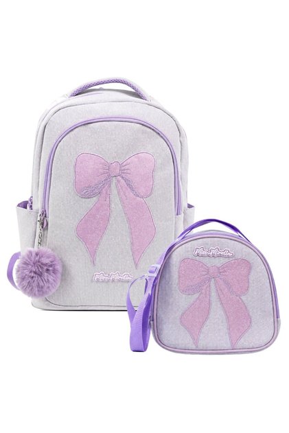 Girl's Primary School Bag and Lunchbox Set (Ribbon Printed) Lilac - Pink - Setmm26044B