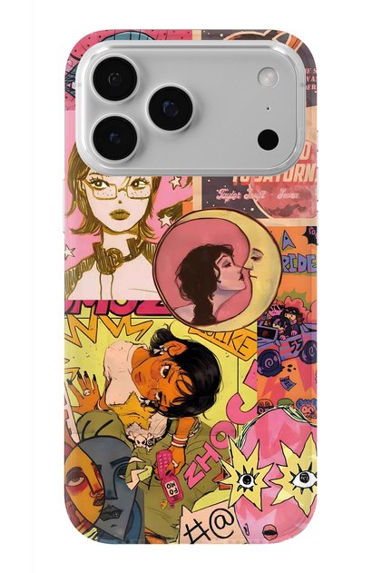 iPhone 18 Pro Compatible Pop Art Drawing Collage Pattern Transparent Phone Case