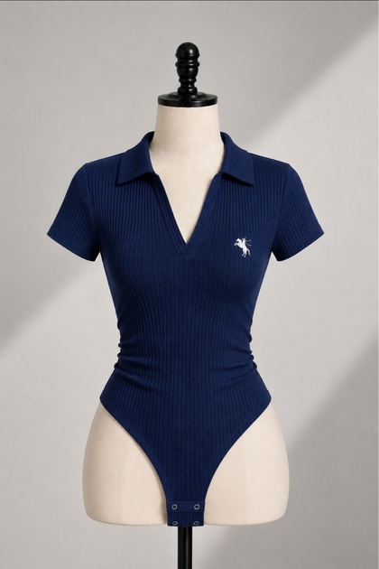 Polo Collar Ribbed Lycra Premium Bodysuit
