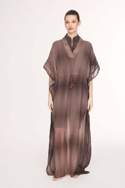 Tassel Detailed Brown Long Pareo 1012