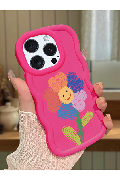 iPhone 16 Pro Compatible Case with Camera Protection Red Silicone Couple Phone Case with Floral Pattern