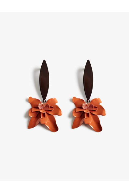 Large Size Steel Dangle Floral Earrings - X Melis AÄŸazat