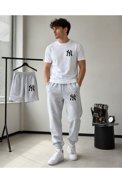 Unisex Oversiz 3-Piece Casual Sports Set Oversized T-Shirt Sweatpants Shorts Combination Set