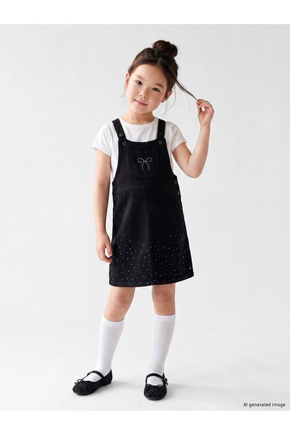 Quality Pieces from Çelebi Store: Girls' Jean Salopet Dress with Bow and Stones