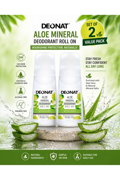 Aloe Mineral Deodorant Roll On 65ml Pack of 2 with Aloe Vera Extract Natural Mineral Deodorant Antibacterial Odor Protection Hydrating Soothing Gentle Underarm Care for Men and Women Daily Use